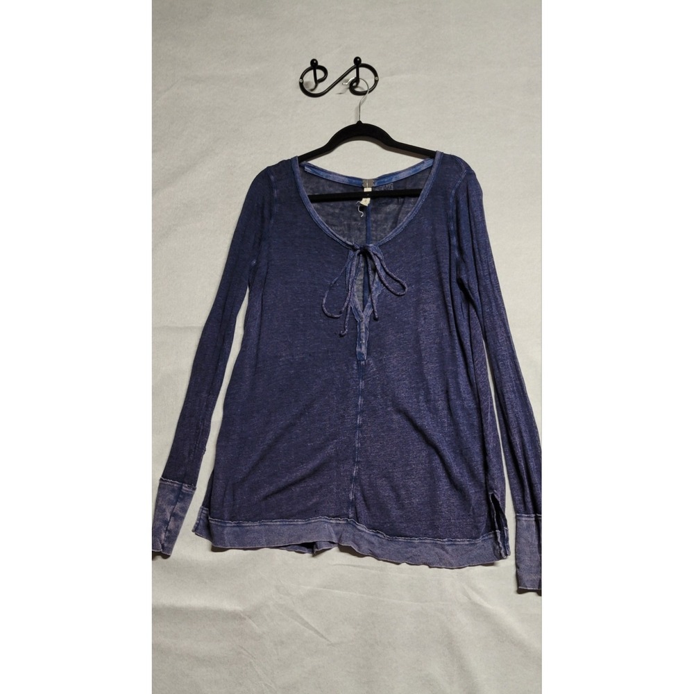 We The Free Blue Solid Scoop Neck Tie Front Long Sleeve Knit Top Size S